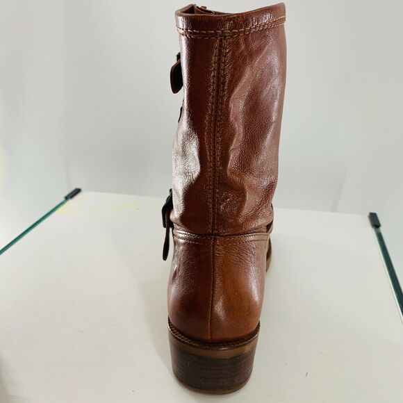 Michael KORS Leather Biker Round Toe Boot Brown 8 Distress Imperfect No Marking - Picture 4 of 16
